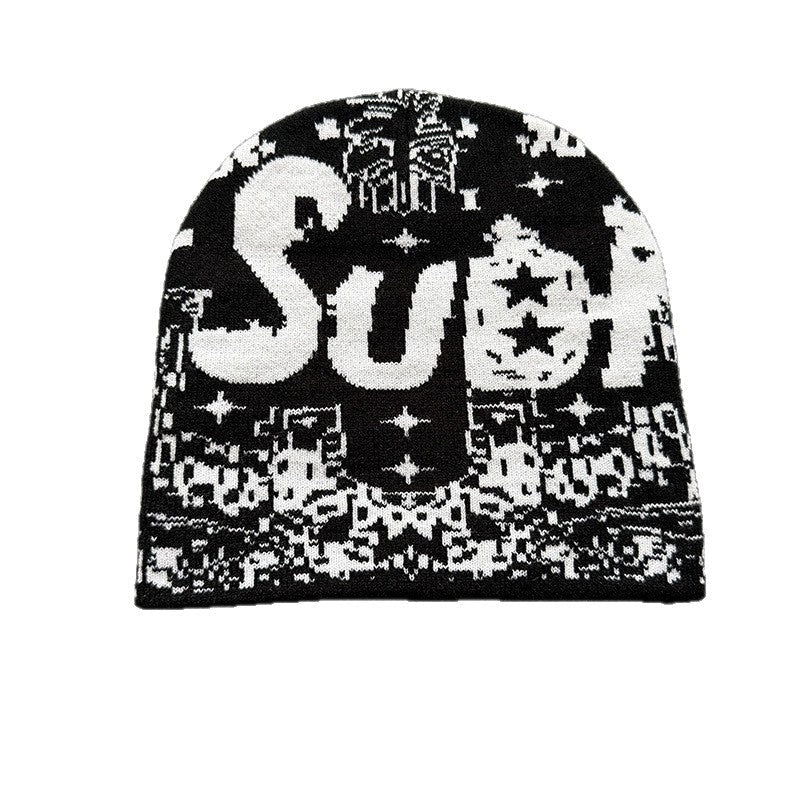 Allover Star Lettering Knit Beanie