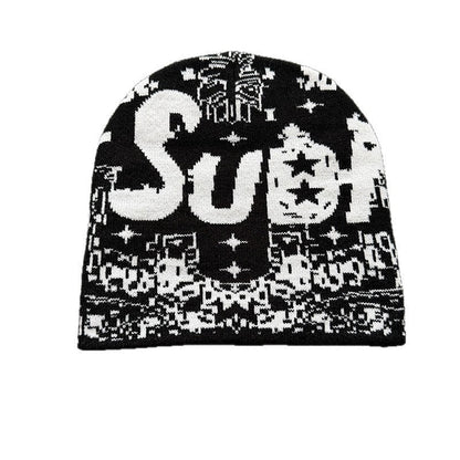 Allover Star Lettering Knit Beanie