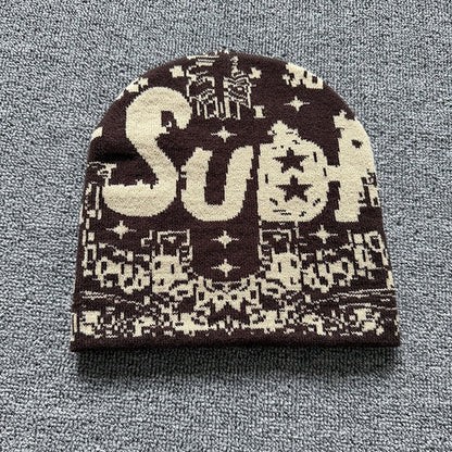 Allover Star Lettering Knit Beanie