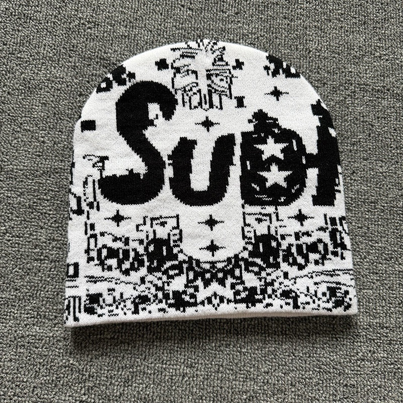 Allover Star Lettering Knit Beanie