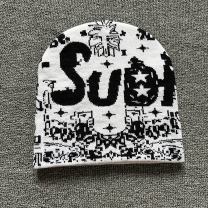 Allover Star Lettering Knit Beanie
