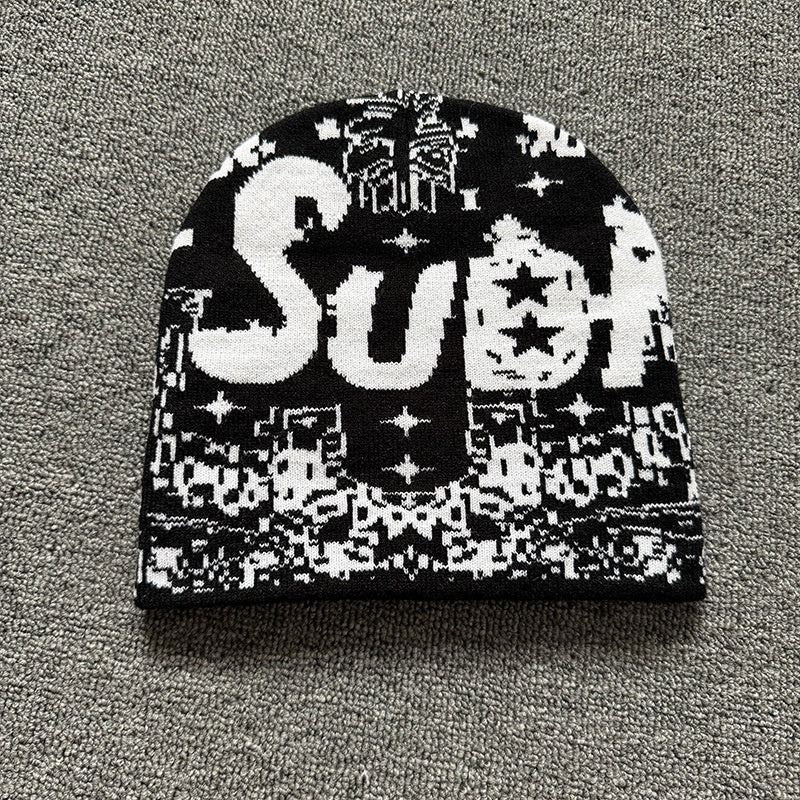 Allover Star Lettering Knit Beanie