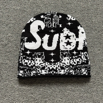 Allover Star Lettering Knit Beanie