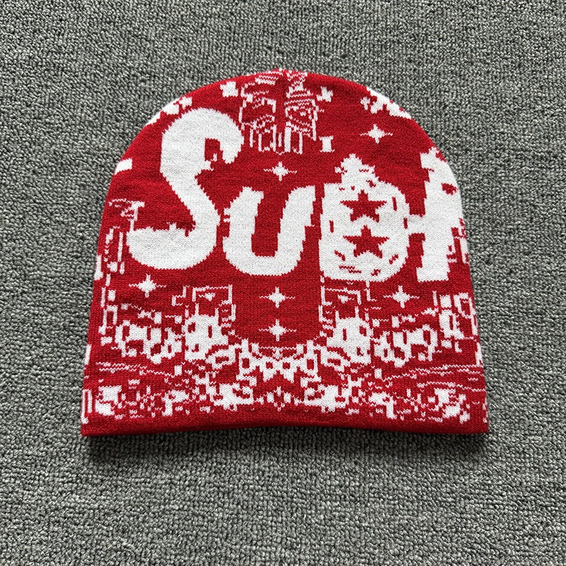 Allover Star Lettering Knit Beanie
