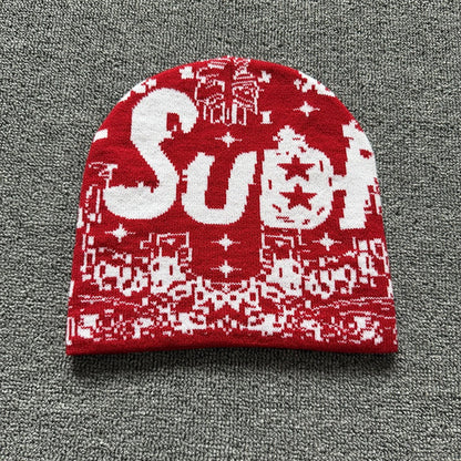 Allover Star Lettering Knit Beanie