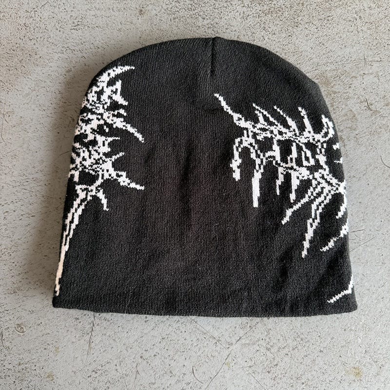 Thorn Lettering Knit Beanie Black