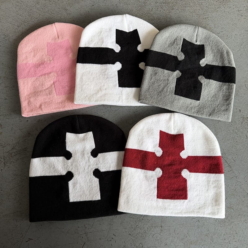 Bold Cross Stripe Knit Beanie