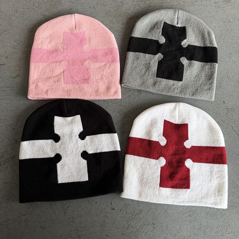 Bold Cross Stripe Knit Beanie