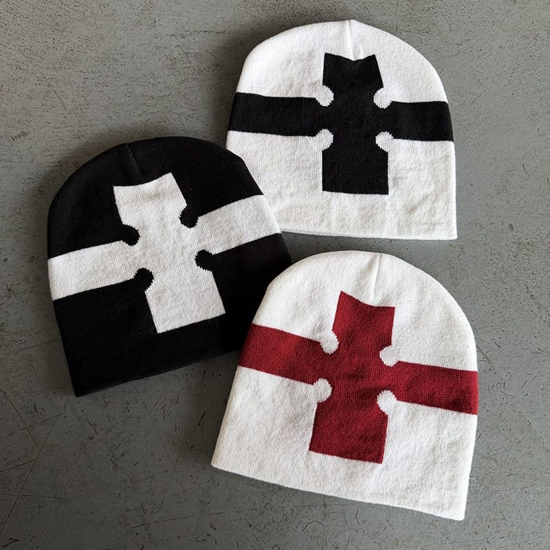 Bold Cross Stripe Knit Beanie