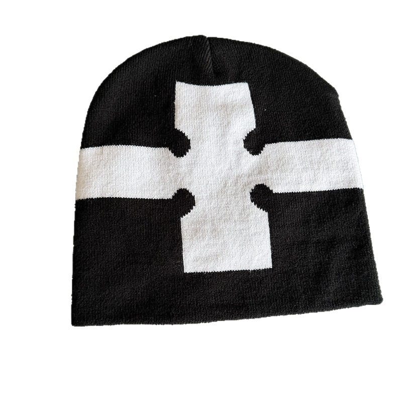Bold Cross Stripe Knit Beanie