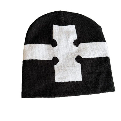 Bold Cross Stripe Knit Beanie