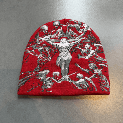 Crucifix Angel Graphic Knit Beanie Red