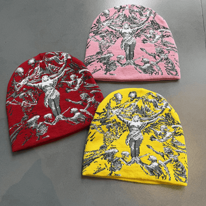Crucifix Angel Graphic Knit Beanie