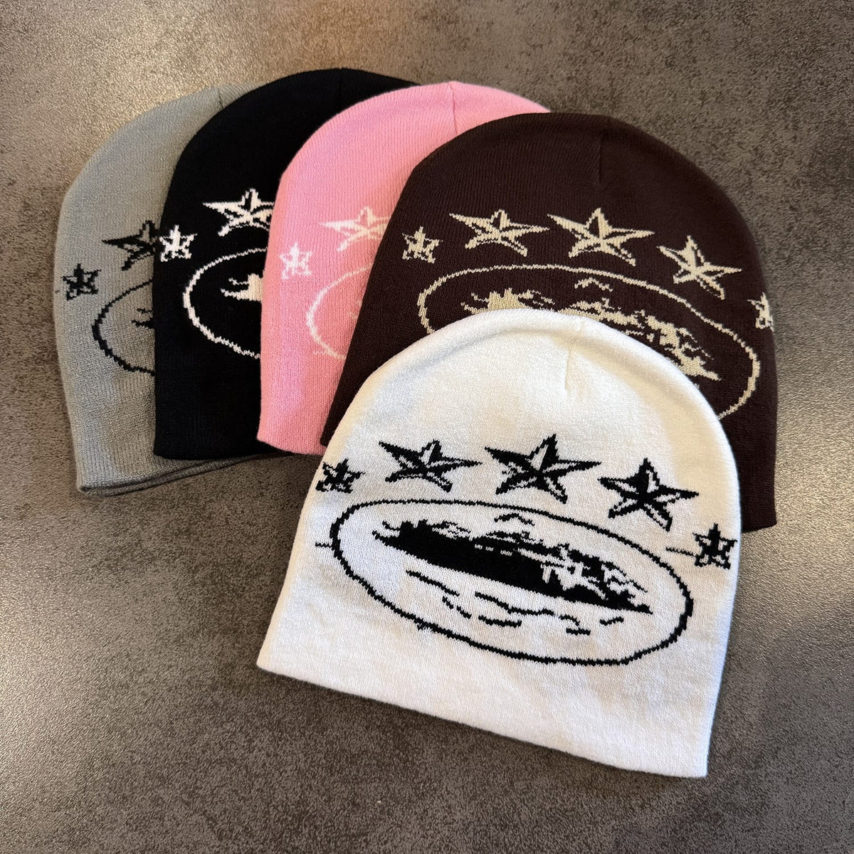 Three Star Oval Graphic Knit Beanie