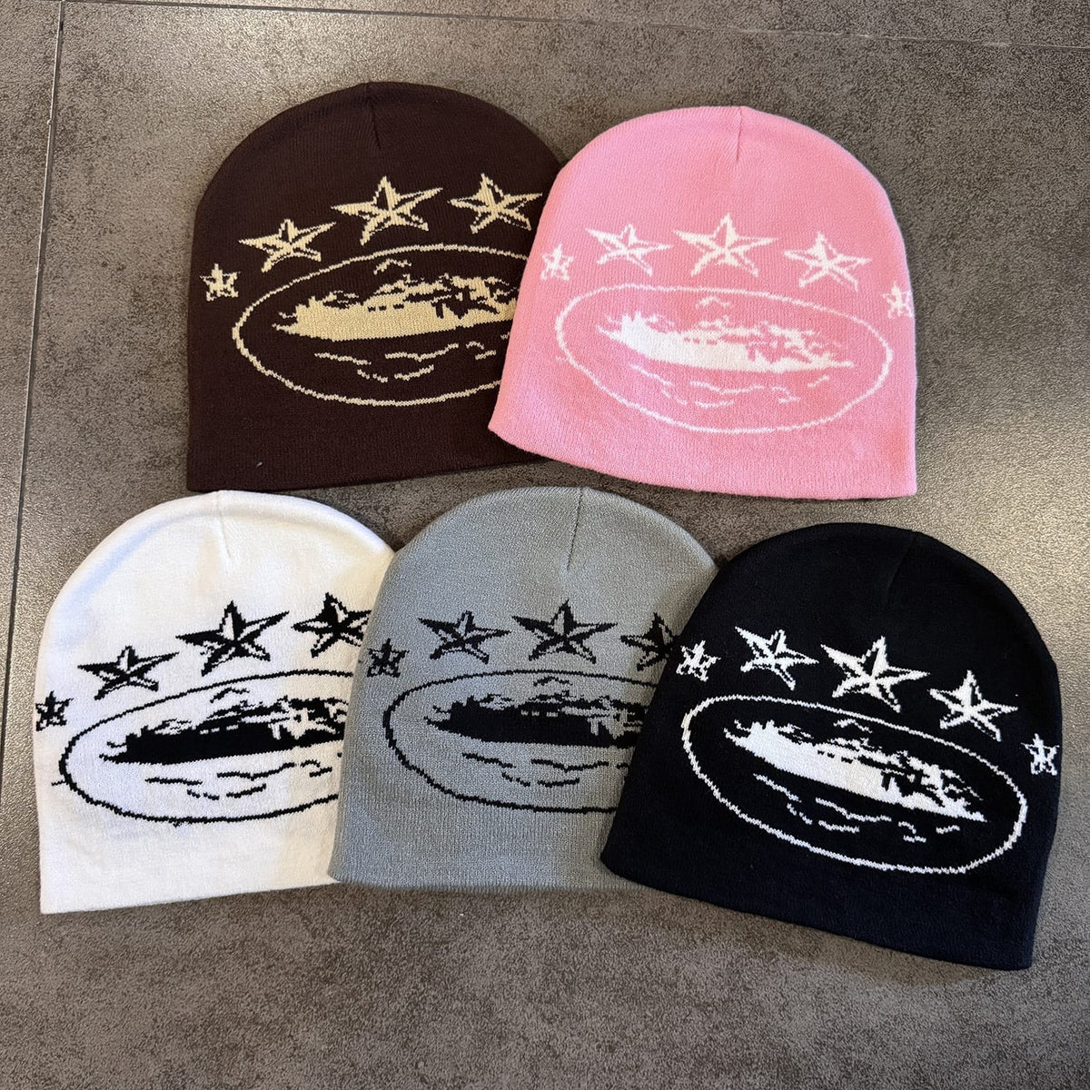 Three Star Oval Graphic Knit Beanie