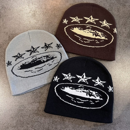 Three Star Oval Graphic Knit Beanie