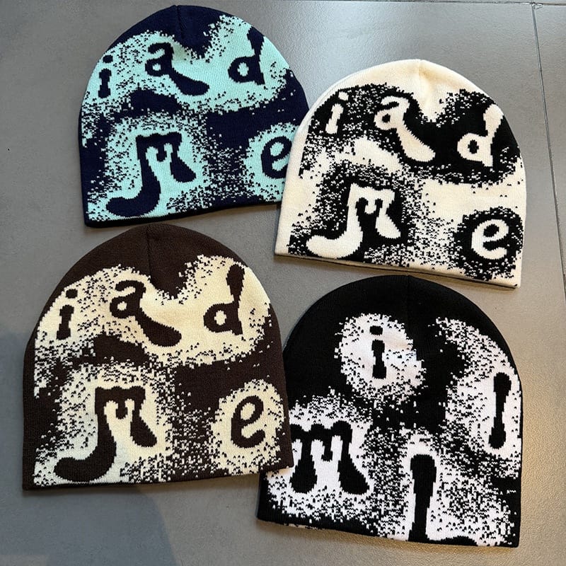 Abstract Letter Graphic Knit Beanie