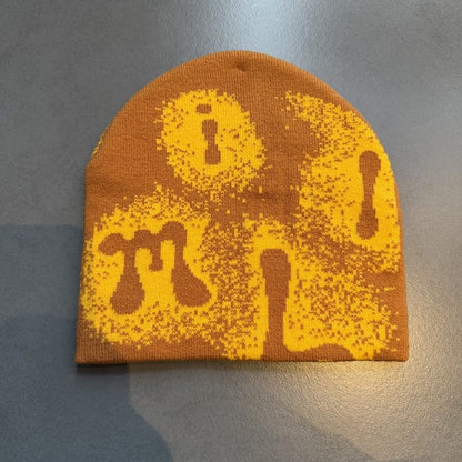 Abstract Letter Graphic Knit Beanie Orange / Yellow