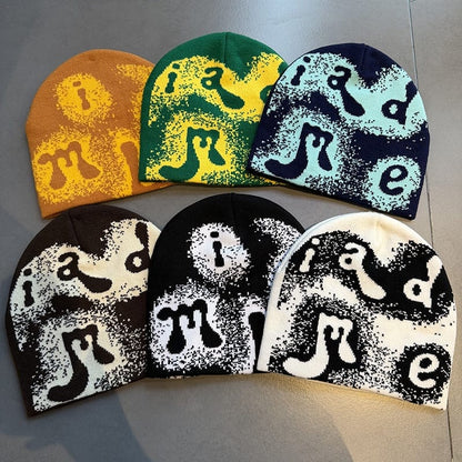 Abstract Letter Graphic Knit Beanie