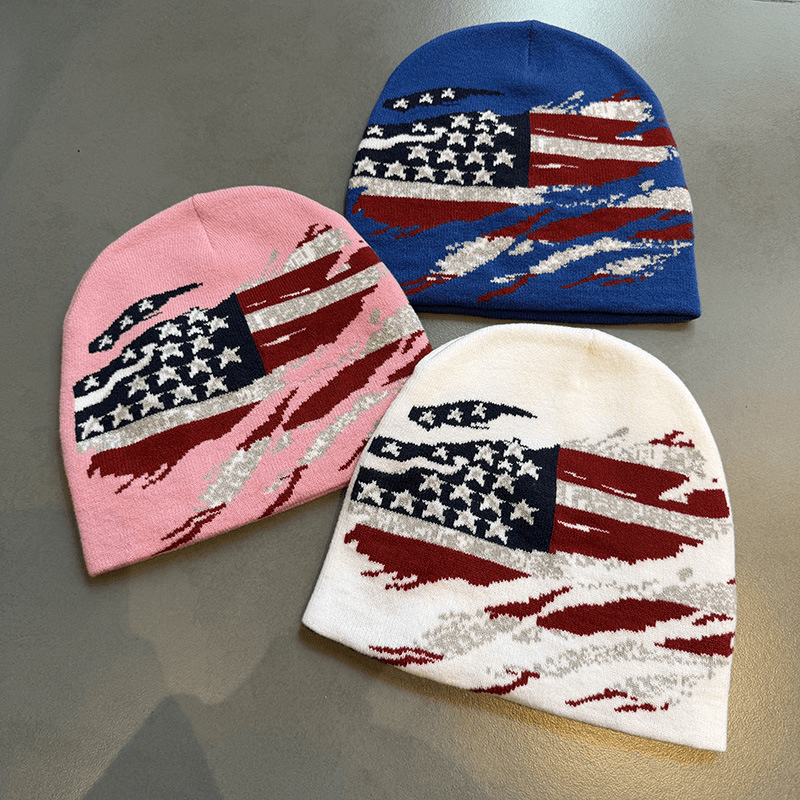 Distressed American Flag Knit Beanie