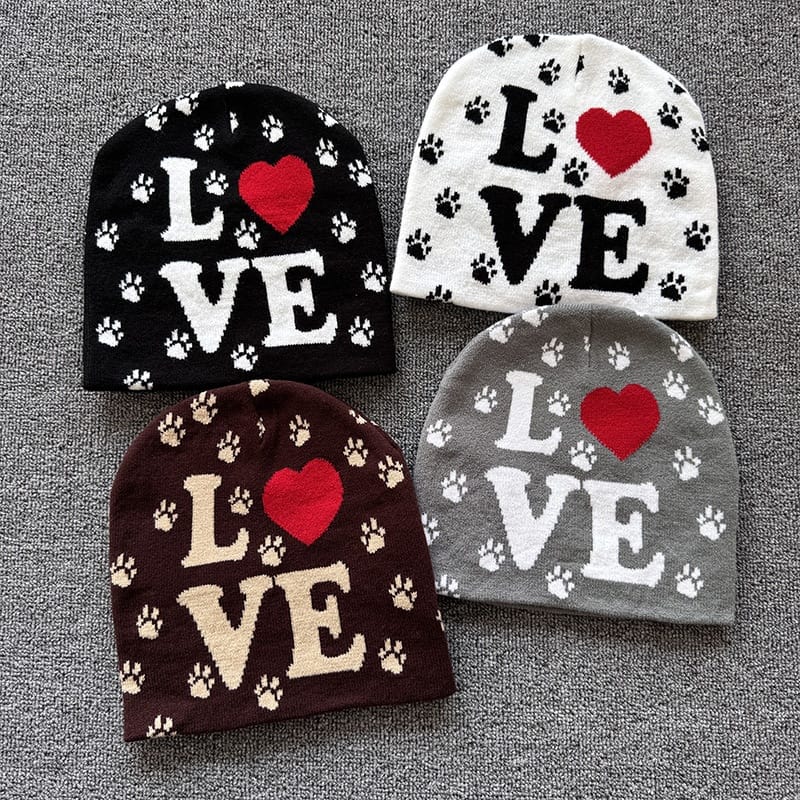 Paw Print Love Knit Beanie