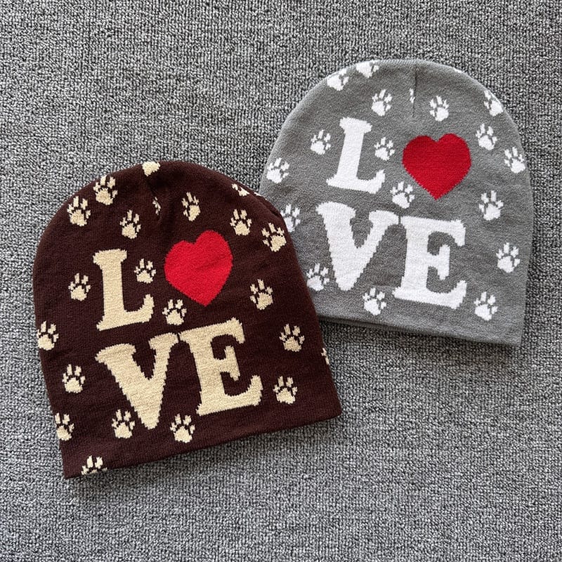 Paw Print Love Knit Beanie