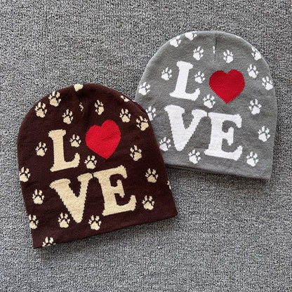 Paw Print Love Knit Beanie