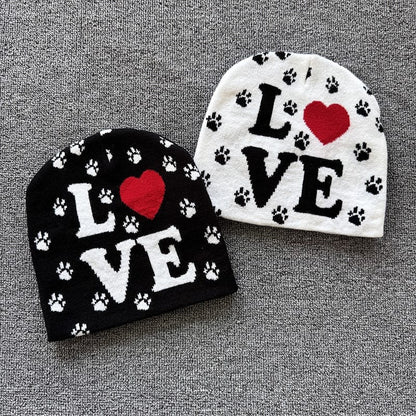 Paw Print Love Knit Beanie