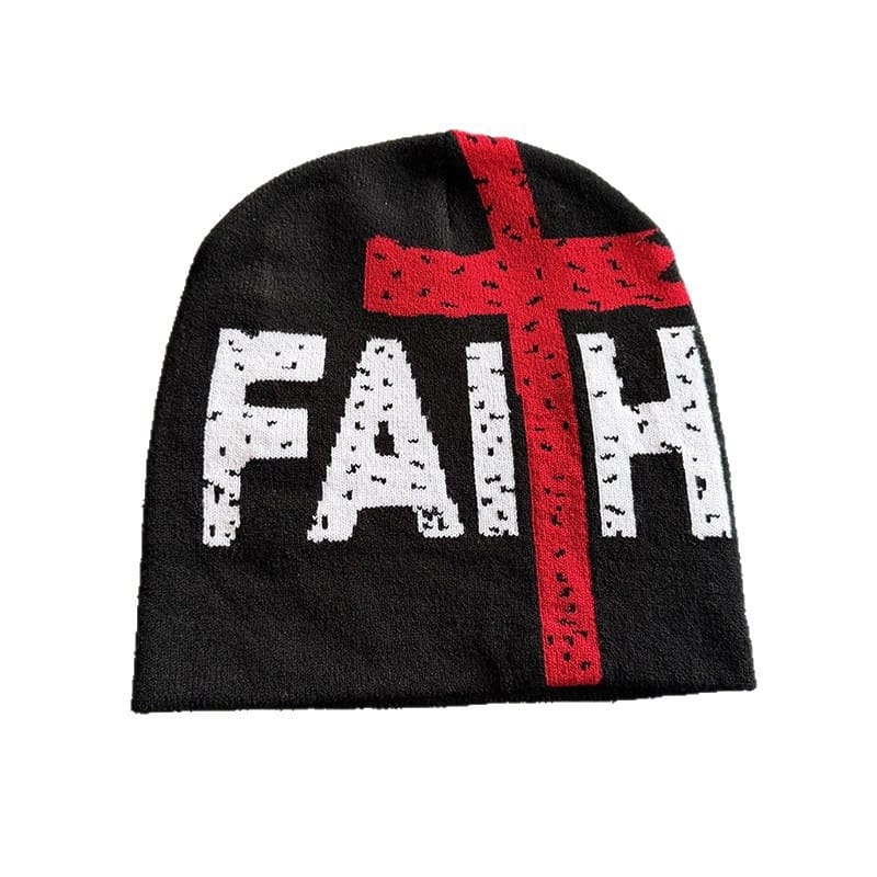 Faith Cross Knit Beanie Black