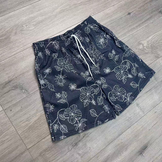 BLACK WILD ROSES MESH SHORTS-8777