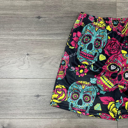 COLORFUL SKULL MESH SHORTS-8694