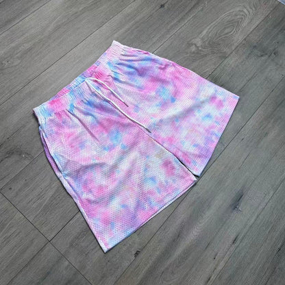 PINK TIE DIE MESH SHORTS-8800