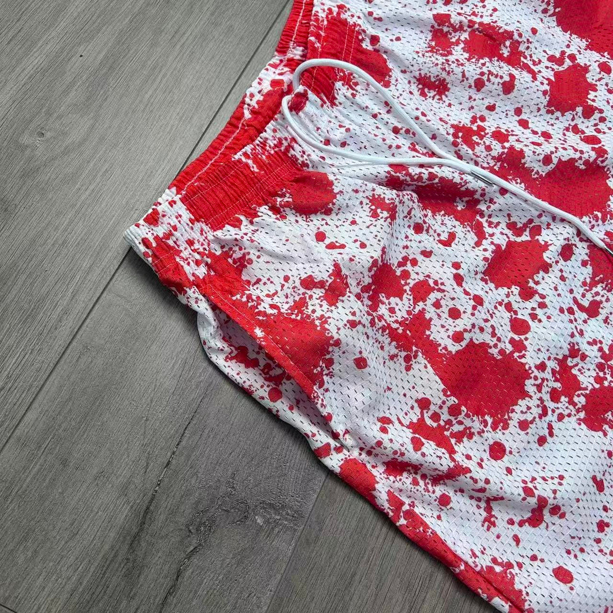 RED PAINT MESH SHORTS-8803