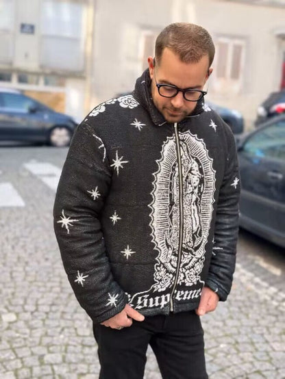 VIRGENCITA BLACK TAPESTRY JACKET
